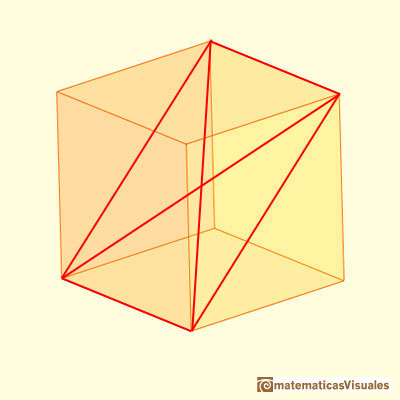 Rhombic Dodecahedron made by a cube and six pyramids: diagonal section of a cube | matematicasVisuales