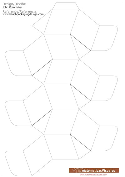 Rhombic Dodecahedron made by a cube and six pyramids: building a Rhombic Dodecahderon, designed by John Edminster. Template to download and build | matematicasVisuales