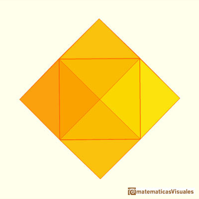 Cubo aumentado, cubo con pirámides y dodecaedro rómbico: doce caras rómbicas | matematicasvisuales