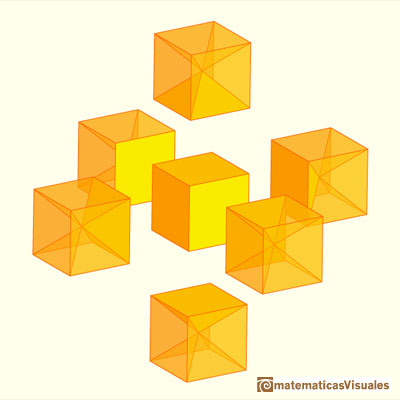 Rhombic Dodecahedron made by a cube and six pyramids | matematicasVisuales