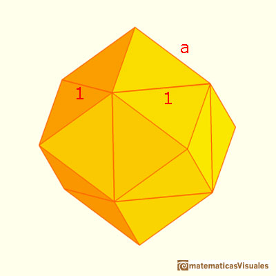 Dodecaedro Rmbico formado por un cubo y seis pirmides: longitud de la arista del dodecaedro rmbico | matematicasVisuales