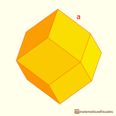 Rhombic Dodecahedron made by a cube and six pyramids: edge length | matematicasVisuales