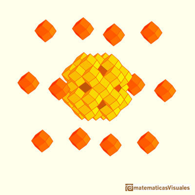 Rhombic dodecahedron is a space-filling polyhedron, tessellation | matematicasvisuales