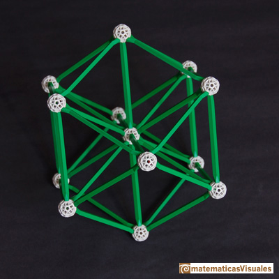 Volume of a cuboctahedron: zome, the distance from the center to each vertice is the edge length  | matematicasvisuales