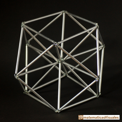 Volume of a cuboctahedron: tubes,  the distance from the center to each vertice is the edge length   | matematicasvisuales