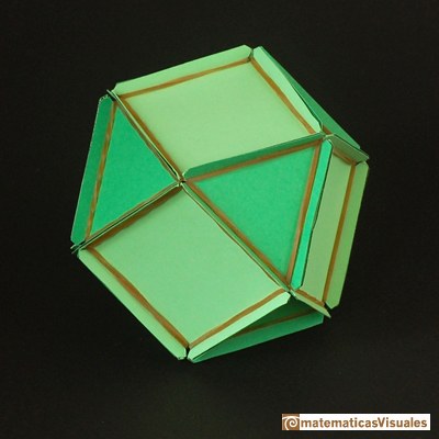 Volume of a cuboctahedron: a cuboctahedron made with rubber bands and paper | matematicasvisuales