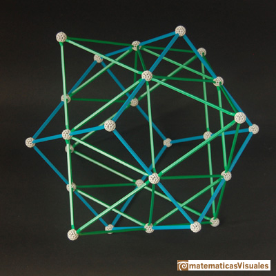 Cuboctaedro estrellado: un cuboctaedro es el poliedro común del compuesto por un cubo y un octaedro, hecho con Zome | matematicasvisuales