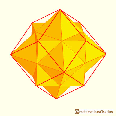 Stellated cuboctahedron: vertices of a stellated cuboctahedron are the vertices of a rhombic dodecahedron (that is the dual polyhedra of a cuboctahedron) | matematicasvisuales