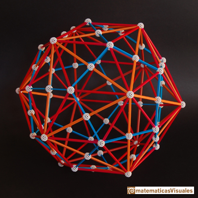 Dodecaedro: dualidad entre el dodecaedro y el icosaedro, el triacontaedro rómbico, modelo Zome | matematicasVisuales