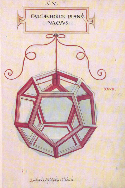 Dodecaedro: Leonardo da Vinci's dodecahedron drawing in Pacioli's book 'The Divine Proportione' | matematicasVisuales