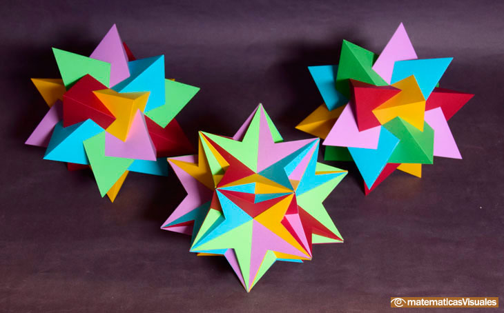 Cinco cubos en un dodecaedro. Dos formas quirales o enantiomorfas | matematicasVisuales