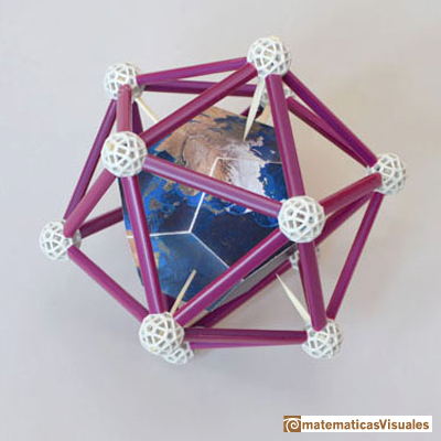 Dualidad entre sólidos platónicos: dodecaedro dentro de un icosaedro. Zome y cartulina| matematicasVisuales