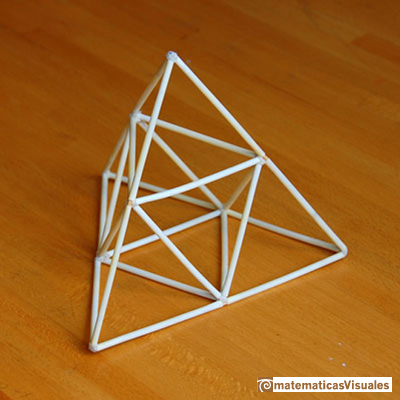Octaedro: Un tetraedro de arista 2 está formado por un octaedro y cuatro tetraedros de arista 1 | matematicasvisuales