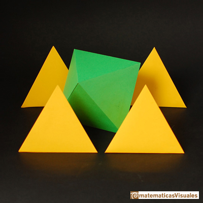 Octaedro: Un tetraedro de arista 2 está formado por 4 tetraedros de arista 1 y un octaedro | matematicasvisuales