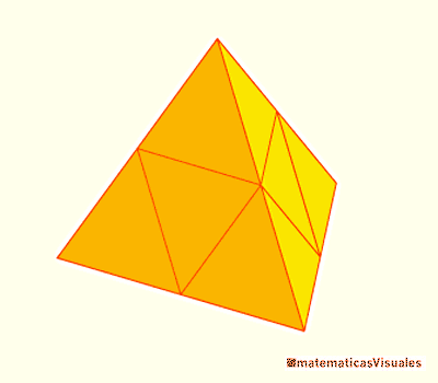 Un tetraedro de lado 2 está formado por un octaedro y cuatro tetraedros de lado 1 | matematicasvisuales