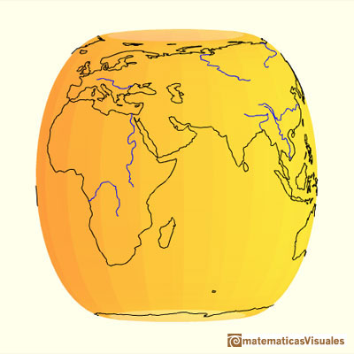 Sphere, the Earth. Perspective cylindrical projection. Axial equal-area projection | matematicasvisuales 