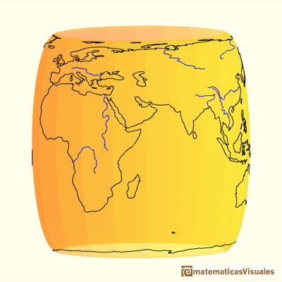 La esfera y la Tierra. Proyeccin axial de la esfera sobre el cilindro. Proyeccin que preserva el rea | matematicasvisuales