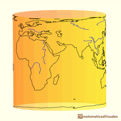 Sphere, the Earth. Perspective cylindrical projection. Axial equal-area projection | matematicasvisuales 