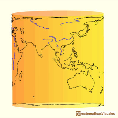 La esfera y la Tierra. Proyeccin axial de la esfera sobre el cilindro. Proyeccin que preserva el rea | matematicasvisuales