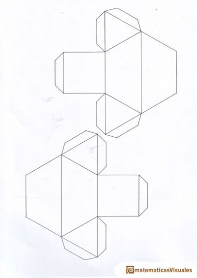 Secciones en un tetraedro: desarrollo en cartulina de las dos piezas para realizar el rompecabezas del tetraedro | matematicasVisuales