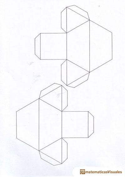 Sections in a tetrahedron: download plane net of a puzzle, cross-section of a regular tetrahedron made with paper | matematicasVisuales