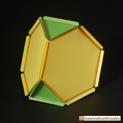 Resources, How to build polyhedra with paper and rubber bands: Truncated tetrahedron | matematicasVisuales