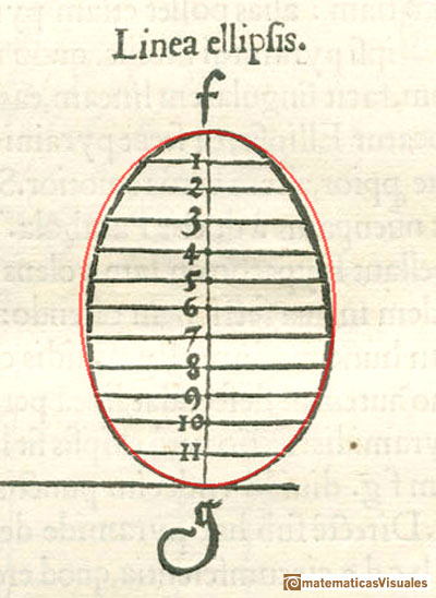 Durero y las secciones cnicas, elipses: Correccin de la lnea oval con la elipse | matematicasVisuales