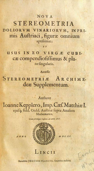 Kepler's Nova stereometria doliorum vinariorum (1615), p. 98, Posner Memorial Collection,Carnegie Mellon University Libraries, Pittsburgh PA
