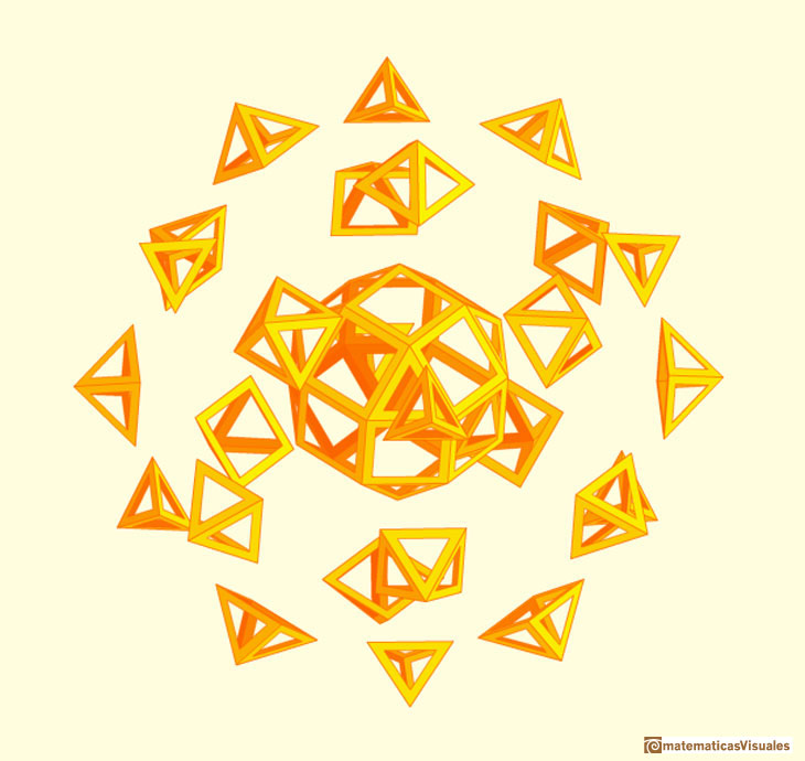 Leonardo da Vinci: rombicuboctaedro aumentado, el interior es un rombicuboctaedro, separando las pirámides | matematicasVisuales