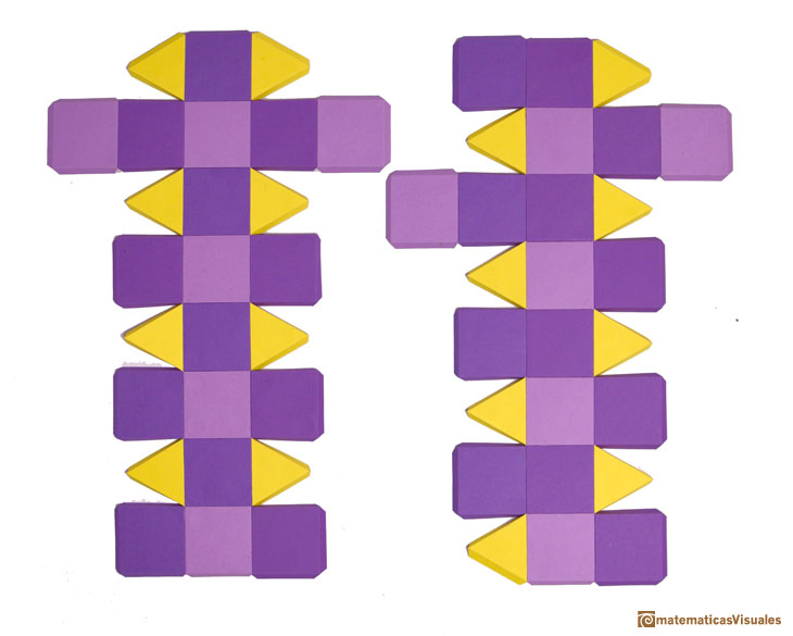 Pseudo rombicuboctaedro o girobicupula cuadrada elongada, modelo hecho con cartulina | matematicasVisuales