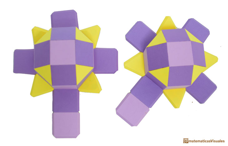 Pseudo rombicuboctaedro o girobicupula cuadrada elongada, modelo hecho con cartulina | matematicasVisuales