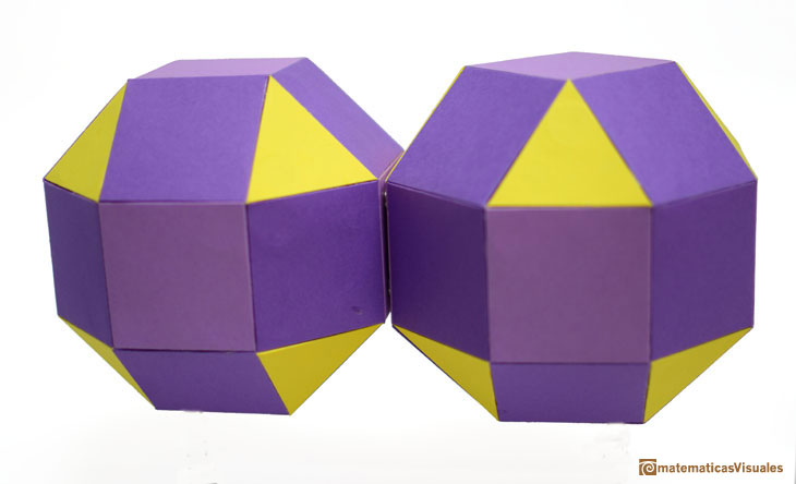 Pseudo Rhombicuboctahedron or Elongated Square gyro bicupola, cardboard model | matematicasVisuales