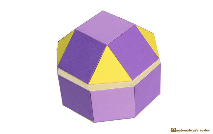 Pseudo Rhombicuboctahedron or Elongated Square gyro bicupola, cardboard model | matematicasVisuales