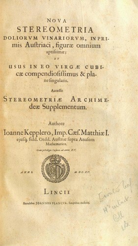 Posner Memorial Collection,Carnegie Mellon University Libraries, Pittsburgh PA|Kepler | Nova Stereometria Doliorum vinariorum | Original Latin version full book