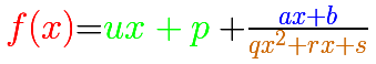 Rational functions: formula degree 3 polynomial in the numerator and the denominator has degree 2  | matematicasVisuales