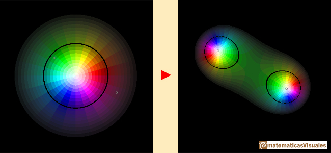 Funciones polinmicas complejas de grado 2: cdigo de colores en polares | matematicasVisuales