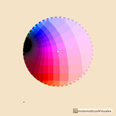 Complex Taylor polynomials: Rational function with two complex singularities. Taylor's polynomial of degree 50 restricted inside the circle of convergence | matematicasVisuales