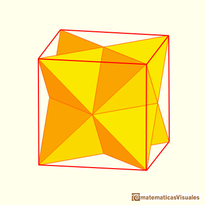 Desarrollo plano de octaedro: Stella octangula, estelacin de un octaedro, dentro de un cubo | matematicasVisuales