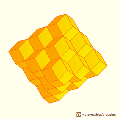 Rhombic dodecahedron is a space-filling polyhedron, tessellation | matematicasvisuales