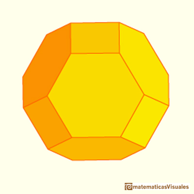 Chamfered cube: it is similar to the truncated octahedron. But the truncated octahedron have twelve hexagons that are regular| matematicasVisuales