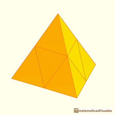 Octaedro: Un tetraedro de arista 2 est formado por 4 tetraedros de arista 1 y un octaedro | matematicasvisuales
