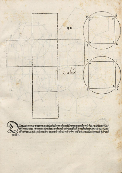 Slidos platnicos: desarrollo del cubo por Durer | matematicasVisuales