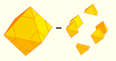 El volumen del octaedro truncado es igual al volumen de un octaedro de lado 3 menos 3 octaedros de lado 1 | matematicasvisuales