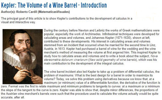 Kepler|Stereometria | barriles de vino | Artculo en Convergencia, revista digital de la Mathematical Association of America